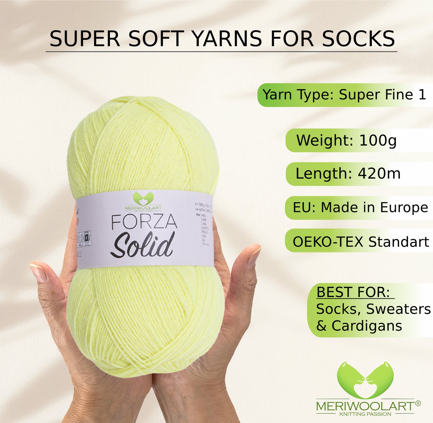 FORZA SOLID Yellow-4632 WOOL SOCK YARN 100g 420m