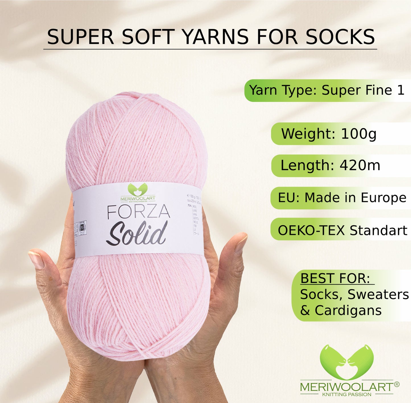 FORZA SOLID Pink-4634 WOOL SOCK YARN 100g 420m