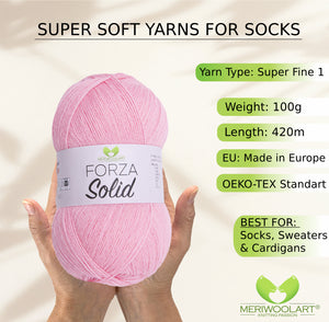 FORZA SOLID Pink-4635 WOOL SOCK YARN 100g 420m