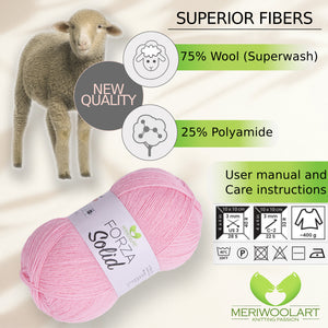 FORZA SOLID Pink-4635 WOOL SOCK YARN 100g 420m