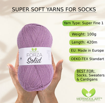 FORZA SOLID Lilac-4637 WOOL SOCK YARN 100g 420m