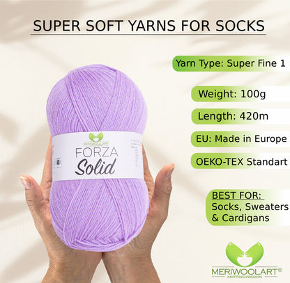 FORZA SOLID PURPLE-4639 WOOL SOCK YARN 100g 420m