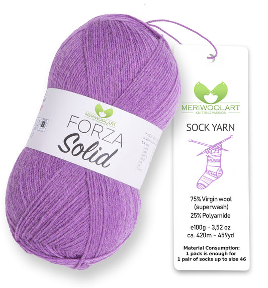 FORZA SOLID Purple-4640 WOOL SOCK YARN 100g 420m