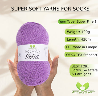 FORZA SOLID Purple-4640 WOOL SOCK YARN 100g 420m