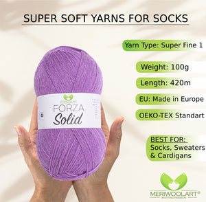 FORZA SOLID Purple-4640 WOOL SOCK YARN 100g 420m