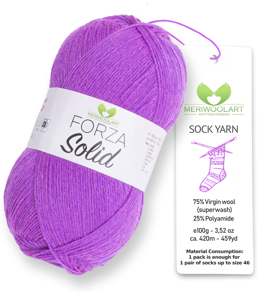 FORZA SOLID Violet-4641 WOOL SOCK YARN 100g 420m