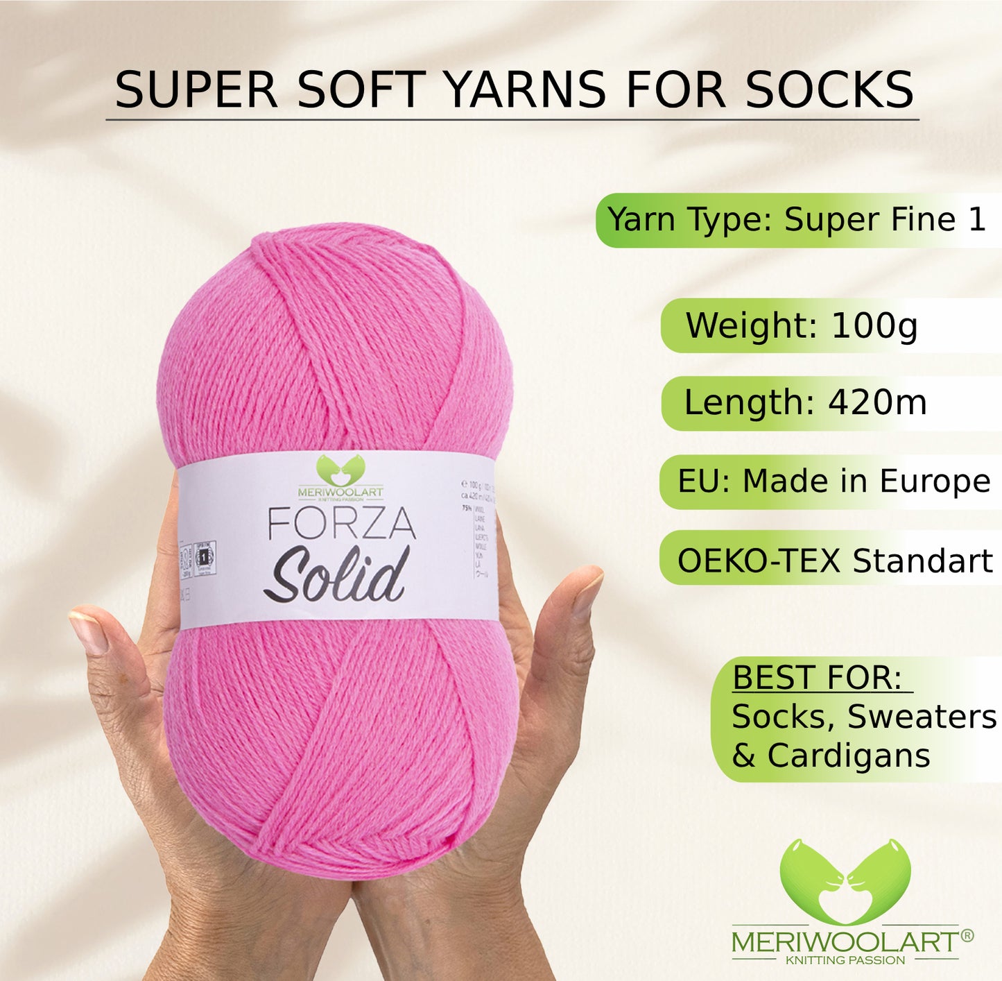 FORZA SOLID Candy Pink-4642 WOOL SOCK YARN 100g 420m