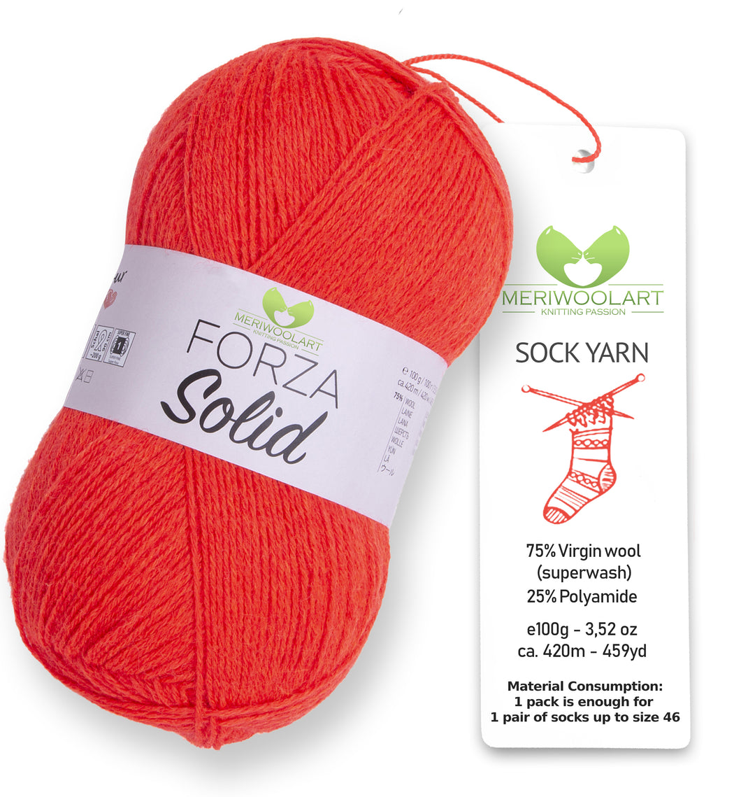 FORZA SOLID Neon Orange-4644 WOOL SOCK YARN 100g 420m