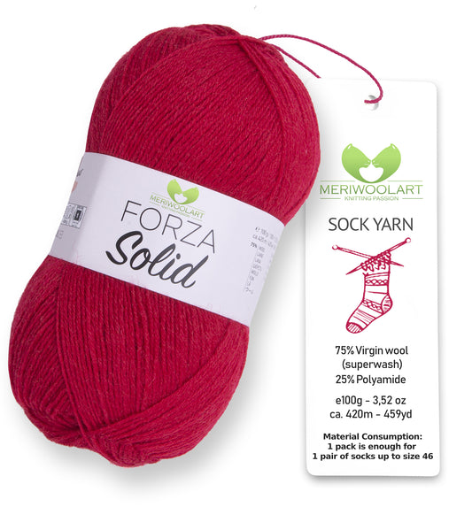 FORZA SOLID Red-4645 WOOL SOCK YARN 100g 420m