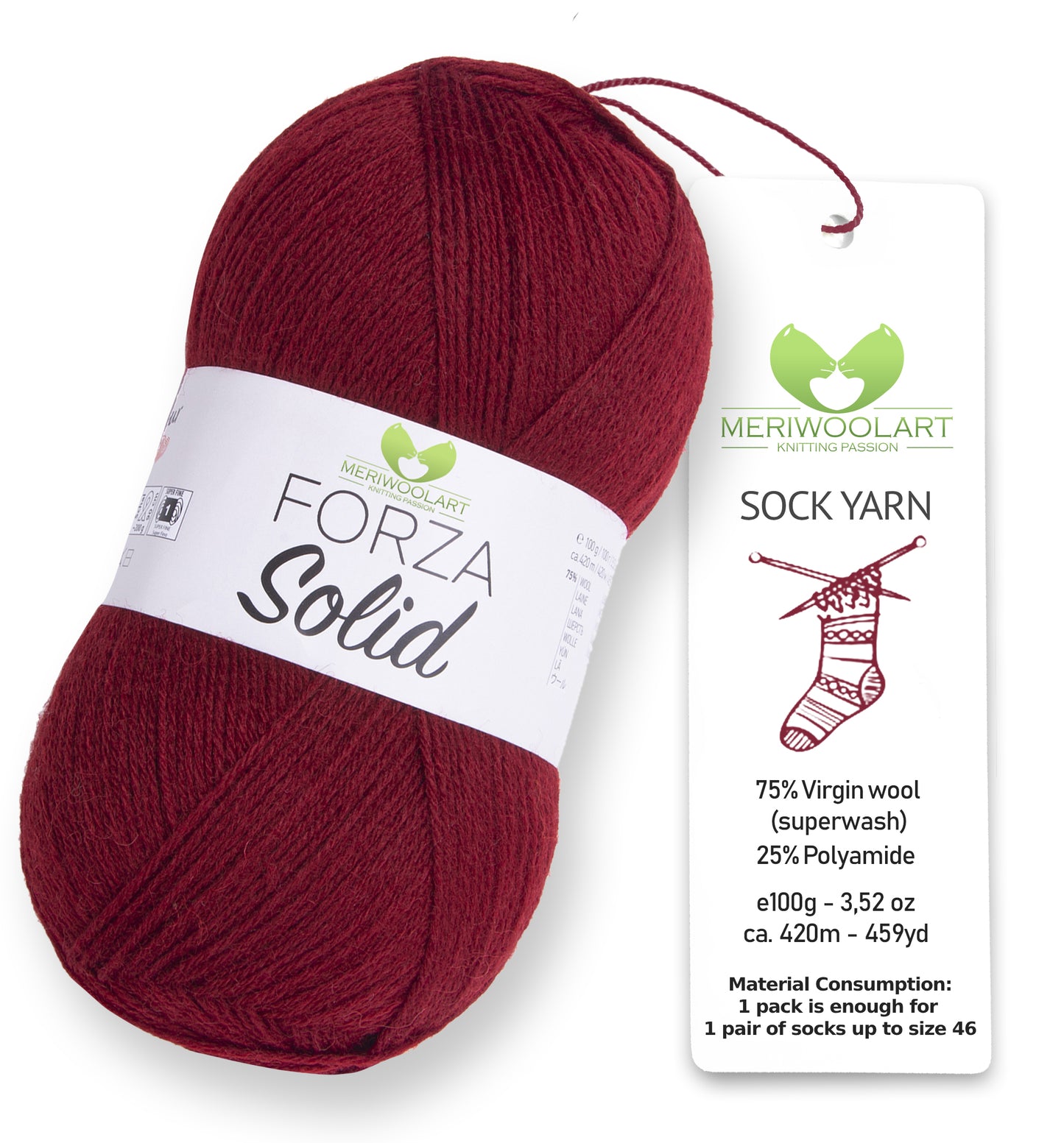 FORZA SOLID Claret-4646 WOOL SOCK YARN 100g 420m