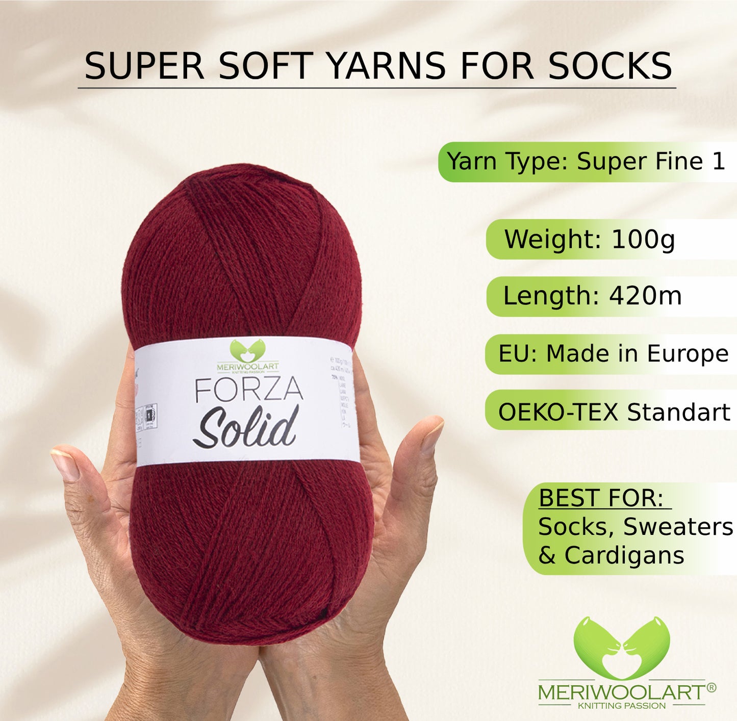 FORZA SOLID Claret-4646 WOOL SOCK YARN 100g 420m