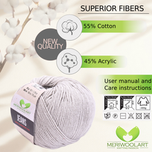 Carica l'immagine nel visualizzatore della galleria, JEANS Grigio chiaro Cotone YARN 50g 160m
