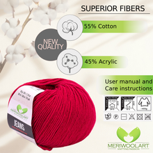 Charger l'image dans Gallery viewer, JEANS Rouge Coton YARN 50g 160m
