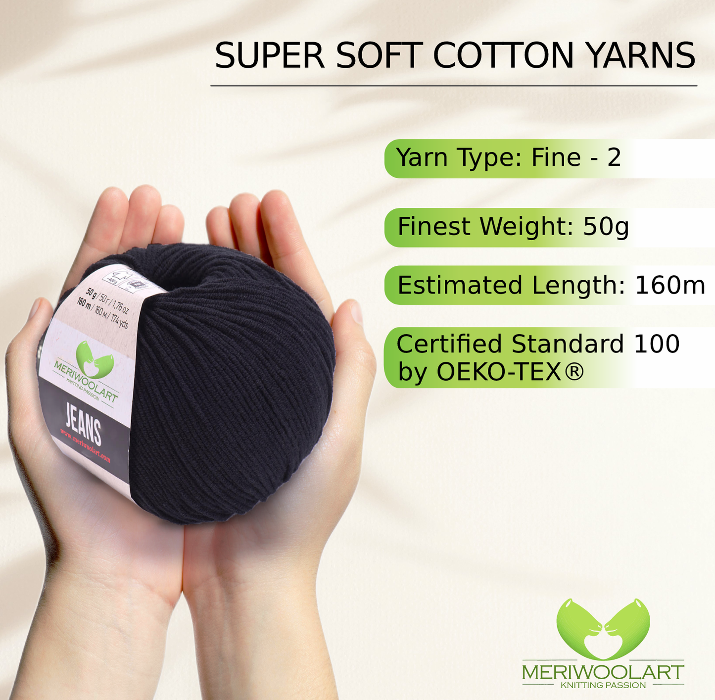 JEANS Black Cotton YARN 50g 160m