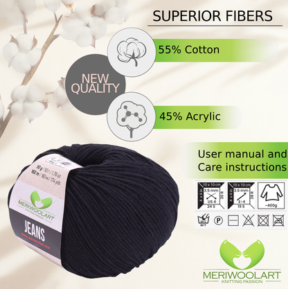 JEANS Black Cotton YARN 50g 160m