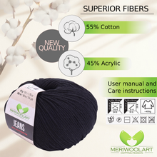 Laden Sie das Bild in den Galerie-Viewer, JEANS Noir Coton YARN 50g 160m
