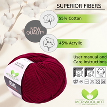 Charger l&#39;image dans la galerie, JEANS Burgundy Cotton YARN 50g 160m
