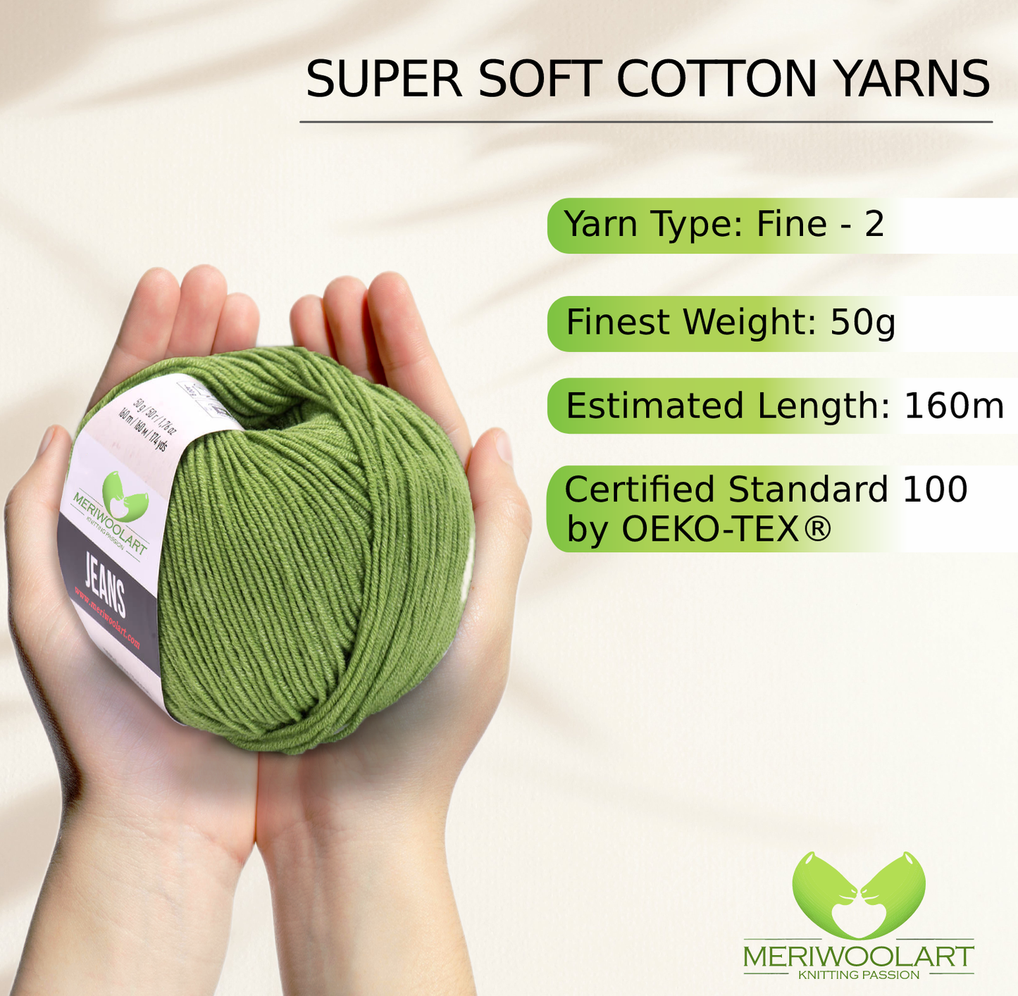 JEANS Sage Green Cotton YARN 50g 160m