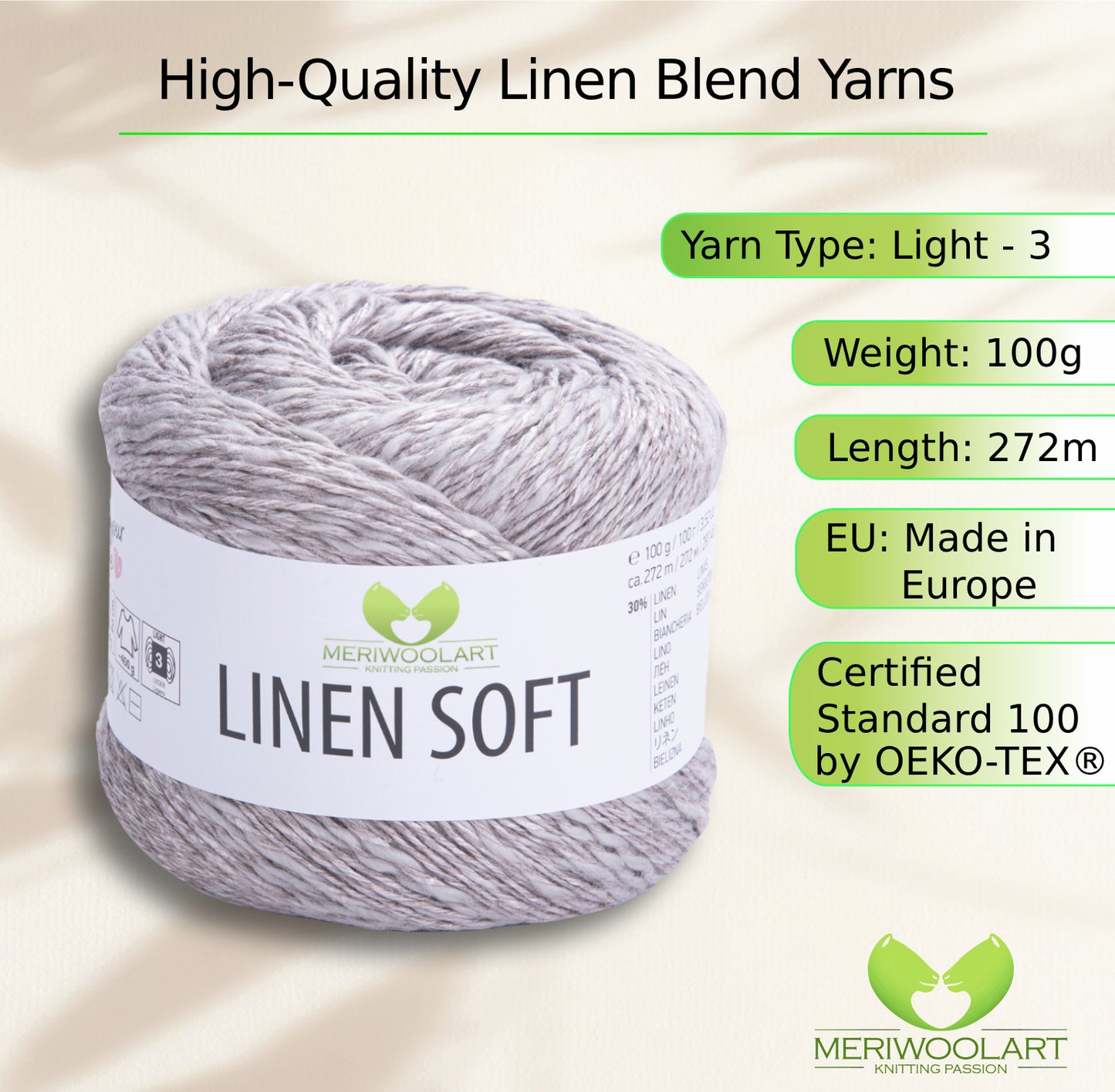 Grey 7307 Linen Soft Yarn 100g 272m