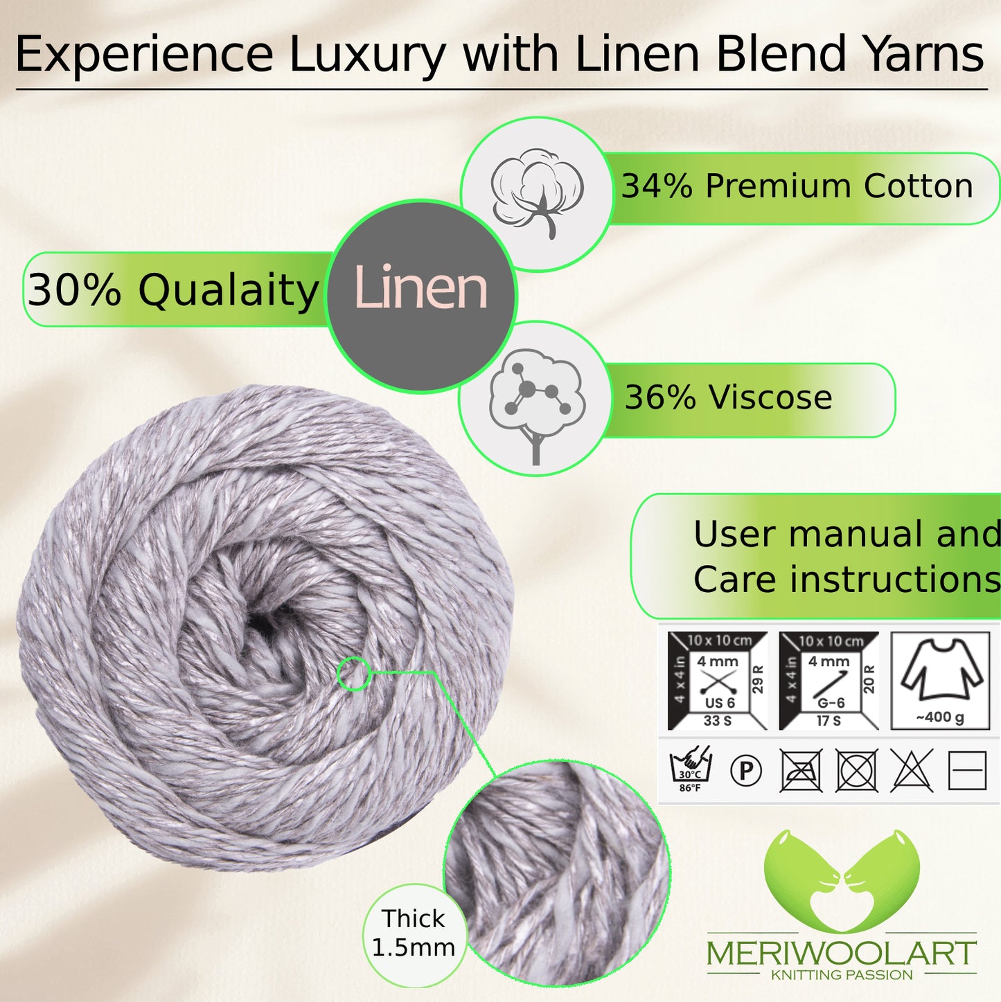 Grey 7307 Linen Soft Yarn 100g 272m