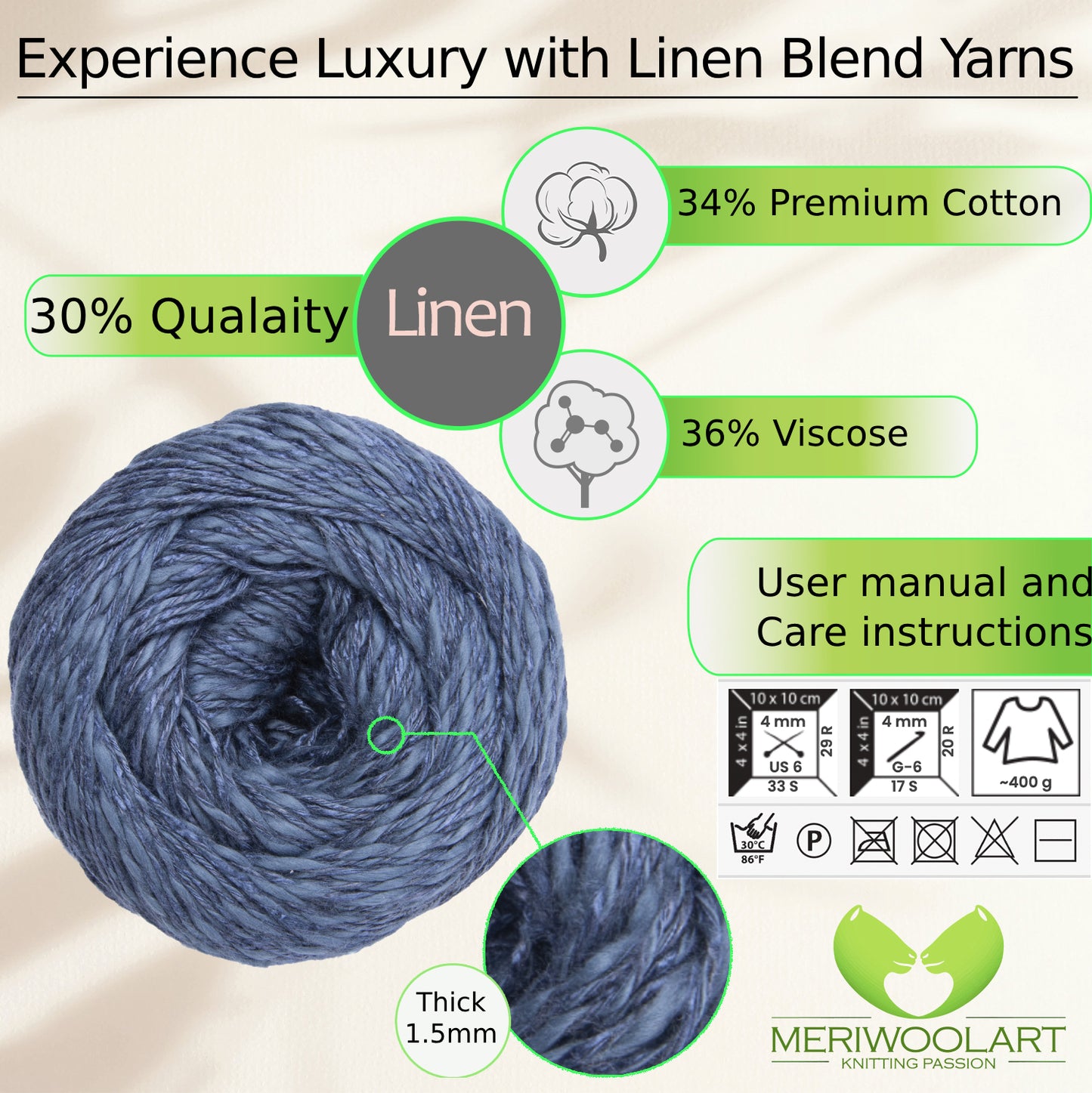 Blue 7316 Linen Soft Yarn 100g 272m
