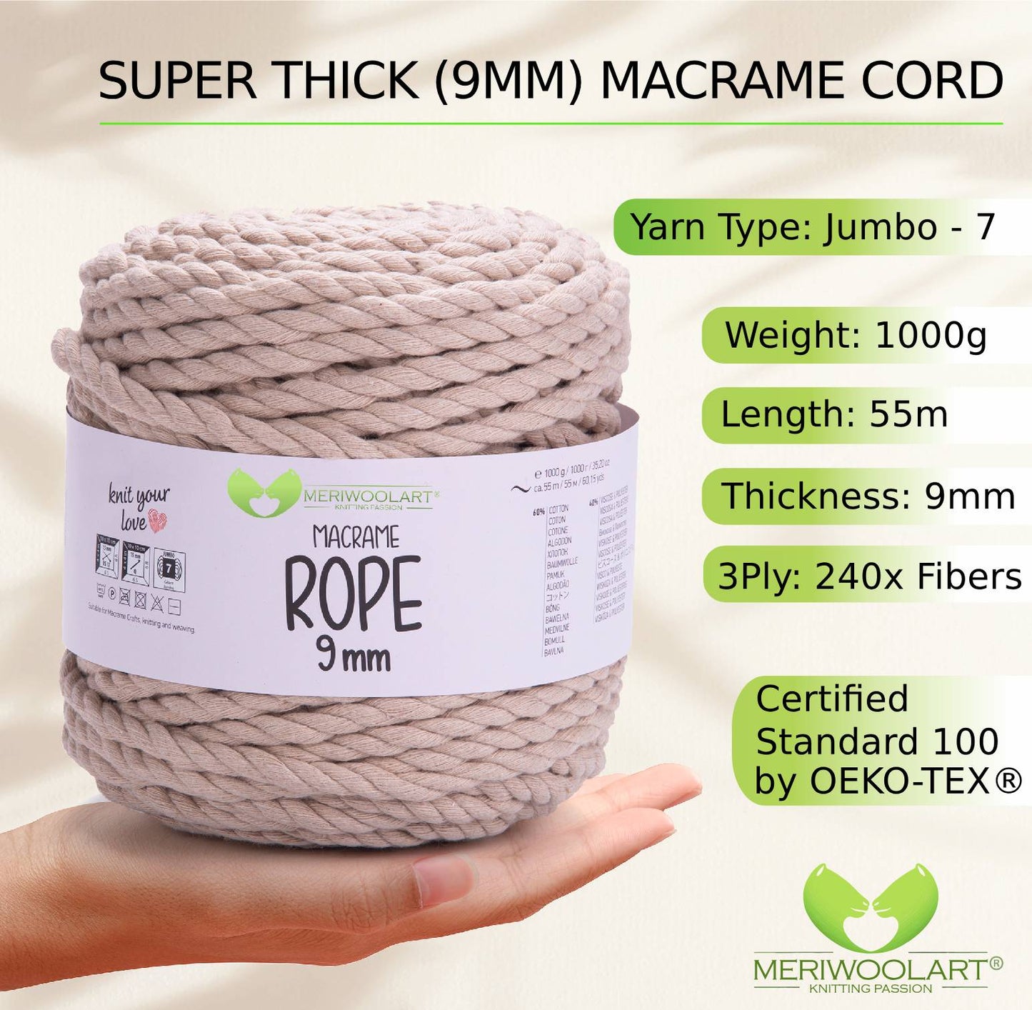 Sand MACRAMÉ ROPE 9MM 55M