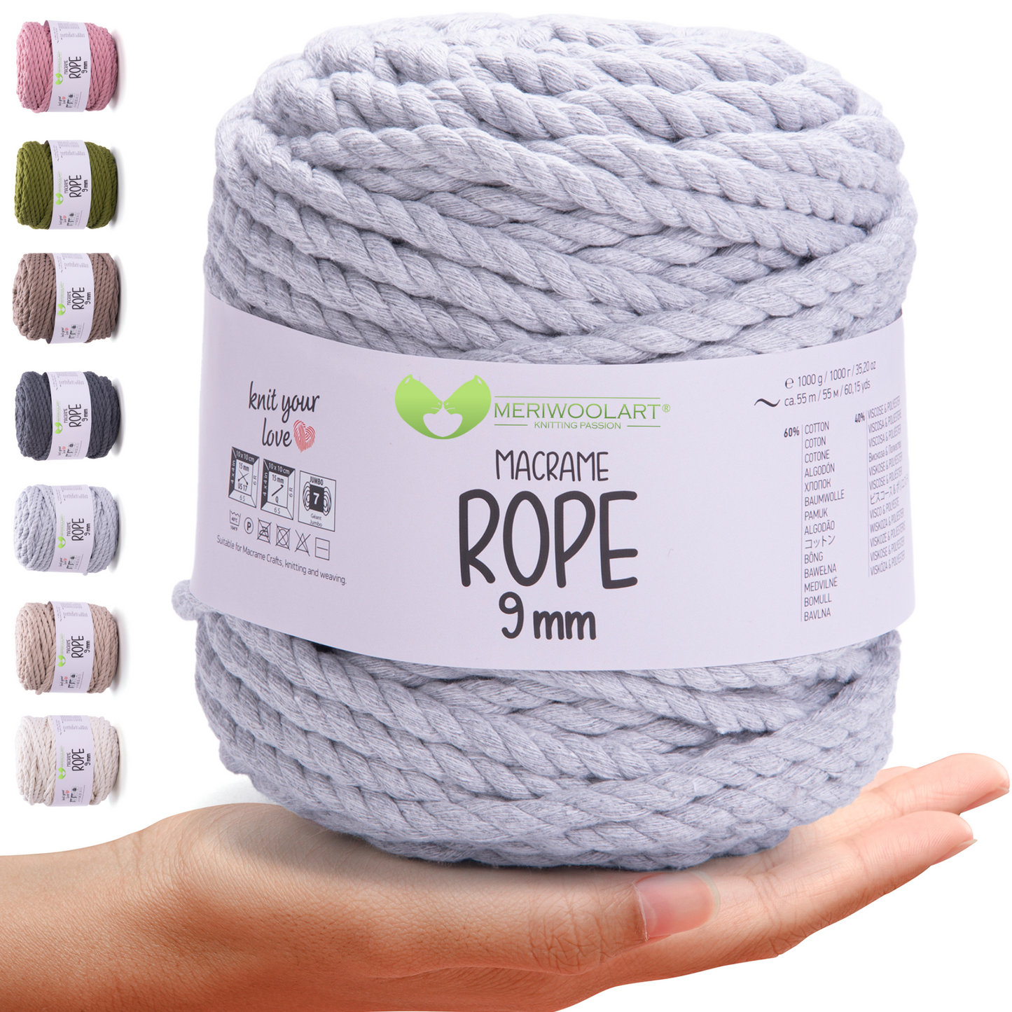 Light Grey MACRAMÉ ROPE 9MM 55M