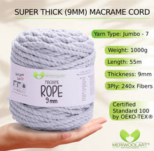 Carica l'immagine nel visualizzatore della Galleria, Grigio chiaro MACRAMÉ ROPE 9MM 55M
