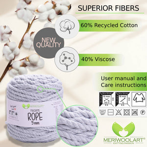 Gris clair MACRAMÉ ROPE 9MM 55M