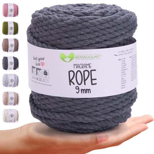 Graphite MACRAMÉ ROPE 9MM 55M