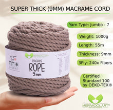 Carica l'immagine nel visualizzatore della galleria, Sabbia scura MACRAMÉ ROPE 9MM 55M
