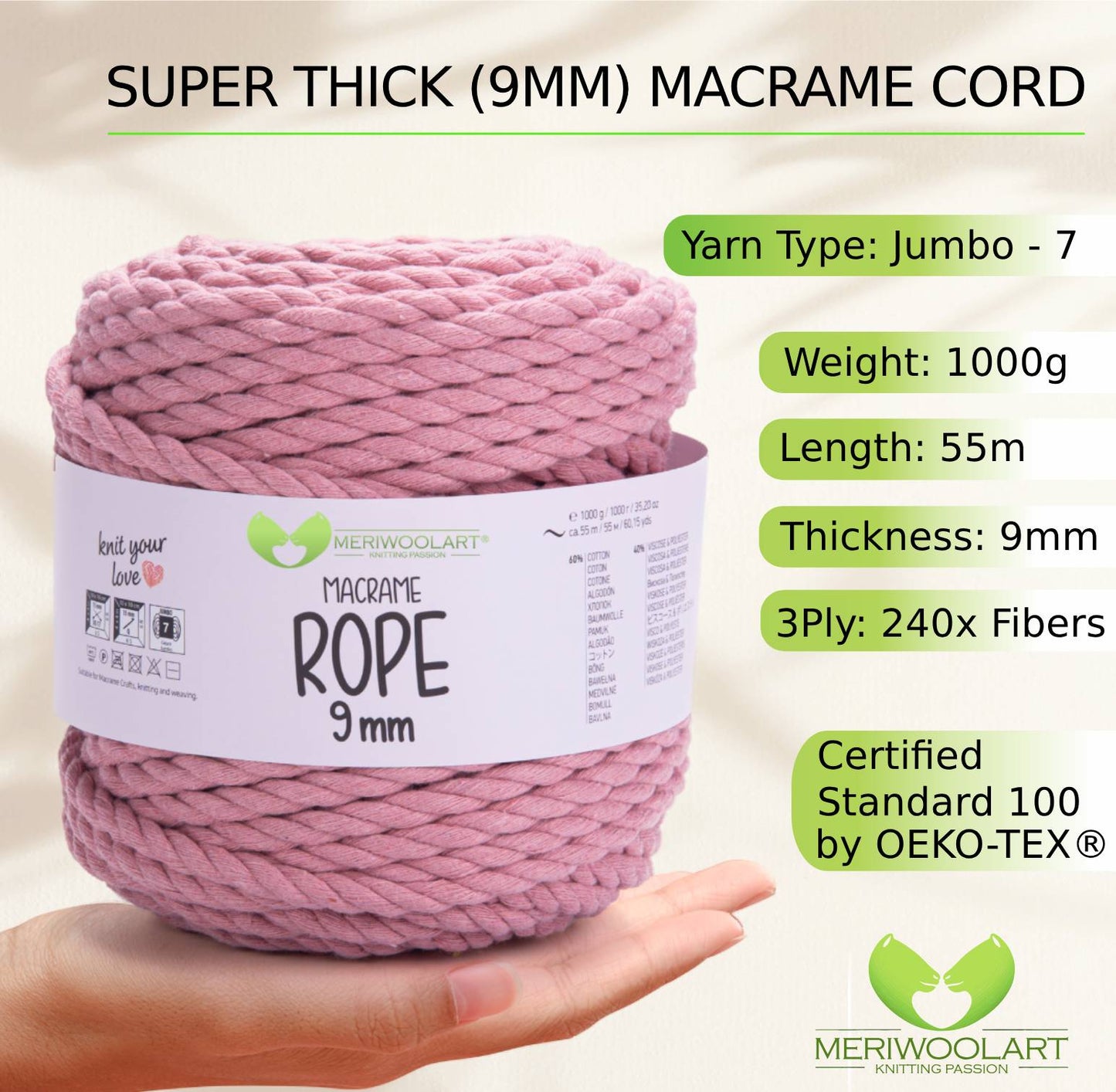 Pflaume MACRAMÉ ROPE 9MM 55M