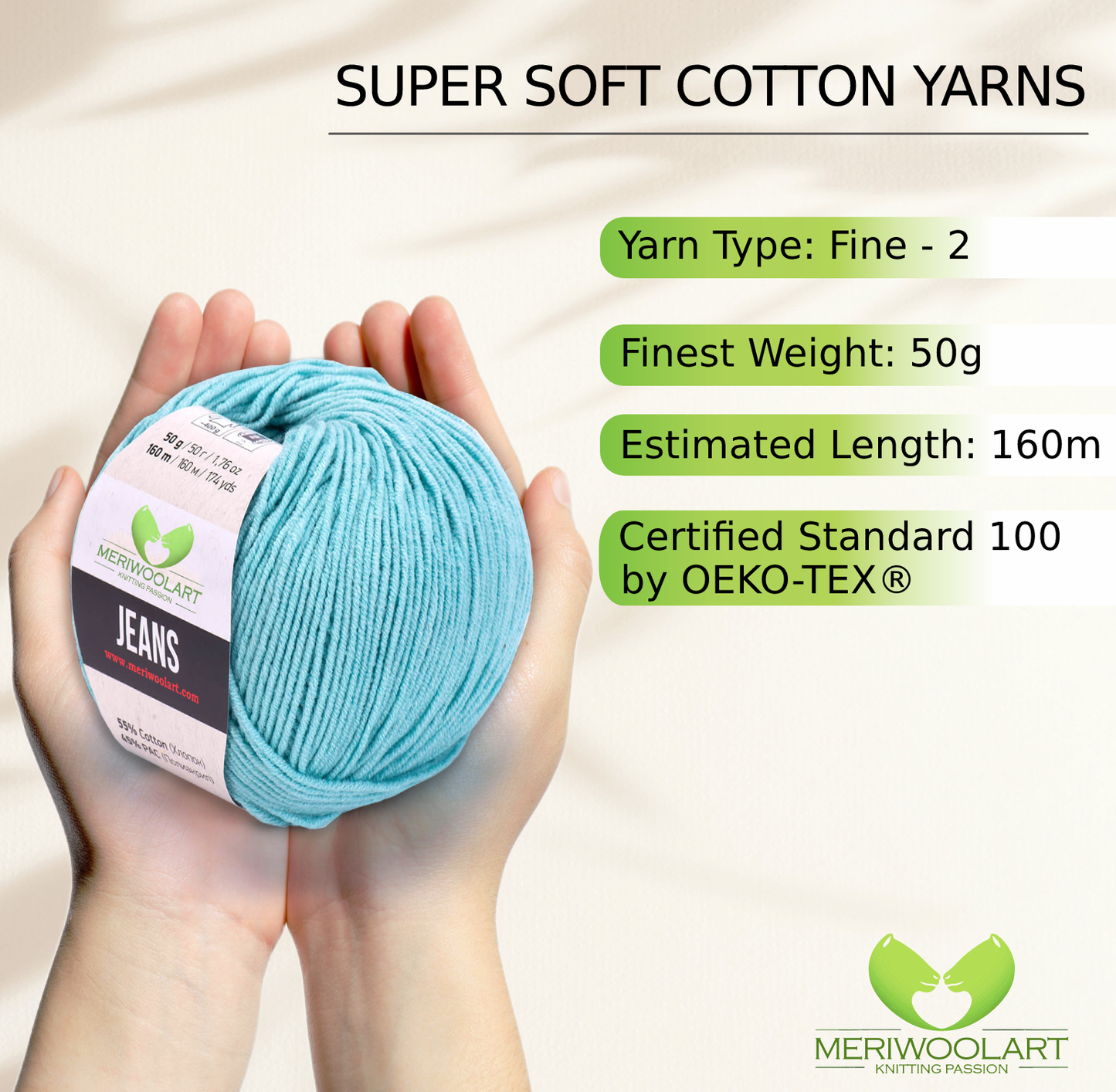 JEANS Coral Blue Cotton YARN 50g 160m