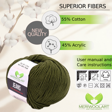 Charger l&#39;image dans la galerie, JEANS Dark Green Cotton YARN 50g 160m
