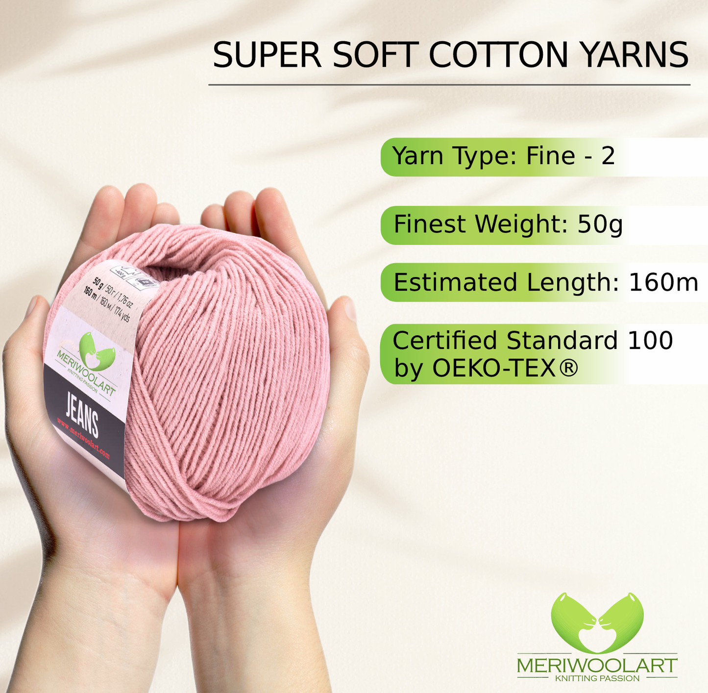 JEANS Powder Pink Cotton YARN 50g 160m