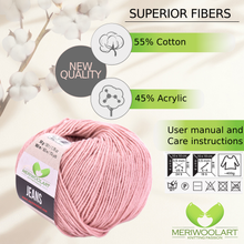 Charger l&#39;image dans la galerie, JEANS Powder Pink Cotton YARN 50g 160m
