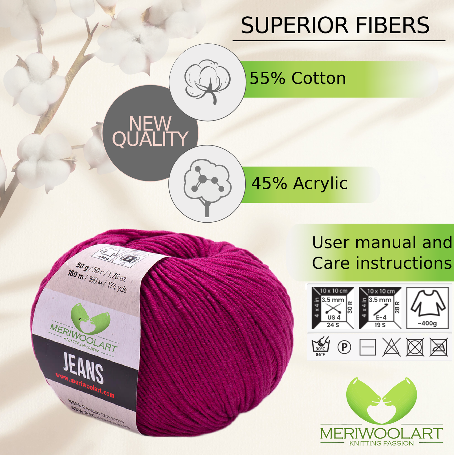 JEANS Violet Cotton YARN 50g 160m