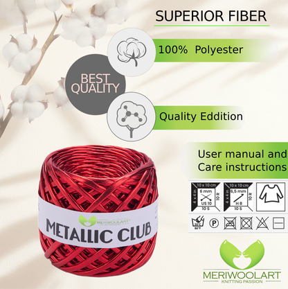 METALLIC Red T-Shirt Yarn 8mm x 55m