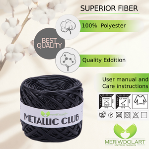 METALLIC Black T-Shirt Yarn 8mm x 55m