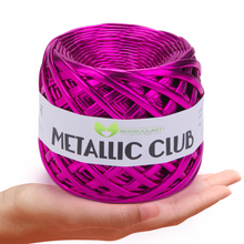 Load image into Gallery viewer, METALLIC Fuchsia T-Shirt Yarn 8mm x 55m
