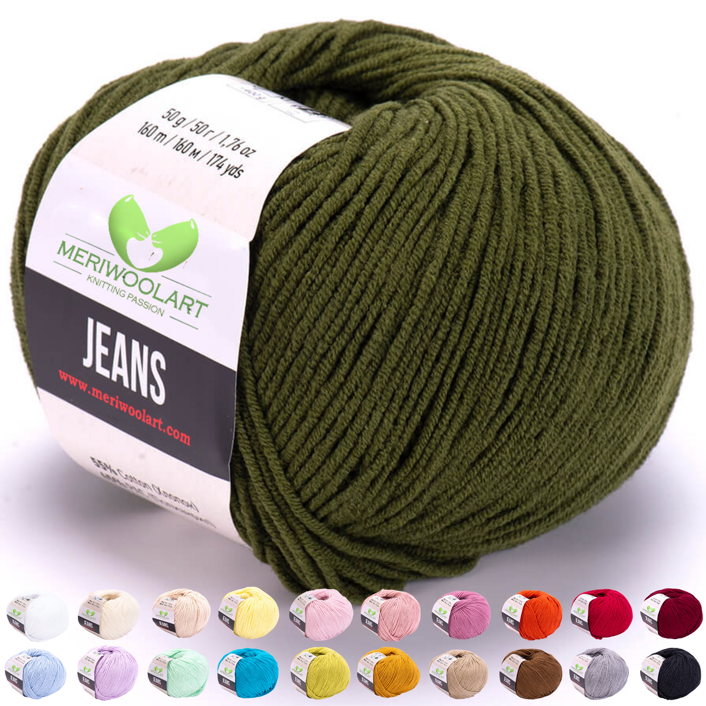 JEANS Vert foncé Fil de coton 50g 160m