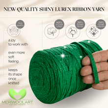 Load image into Gallery viewer, Green Cotton Ribbon Lurex 10mm 125m
