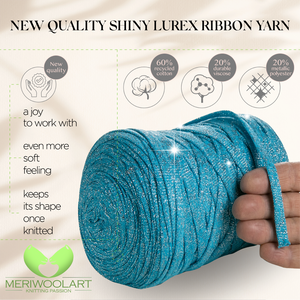 Turquise Cotton Ribbon Lurex 10mm 125m