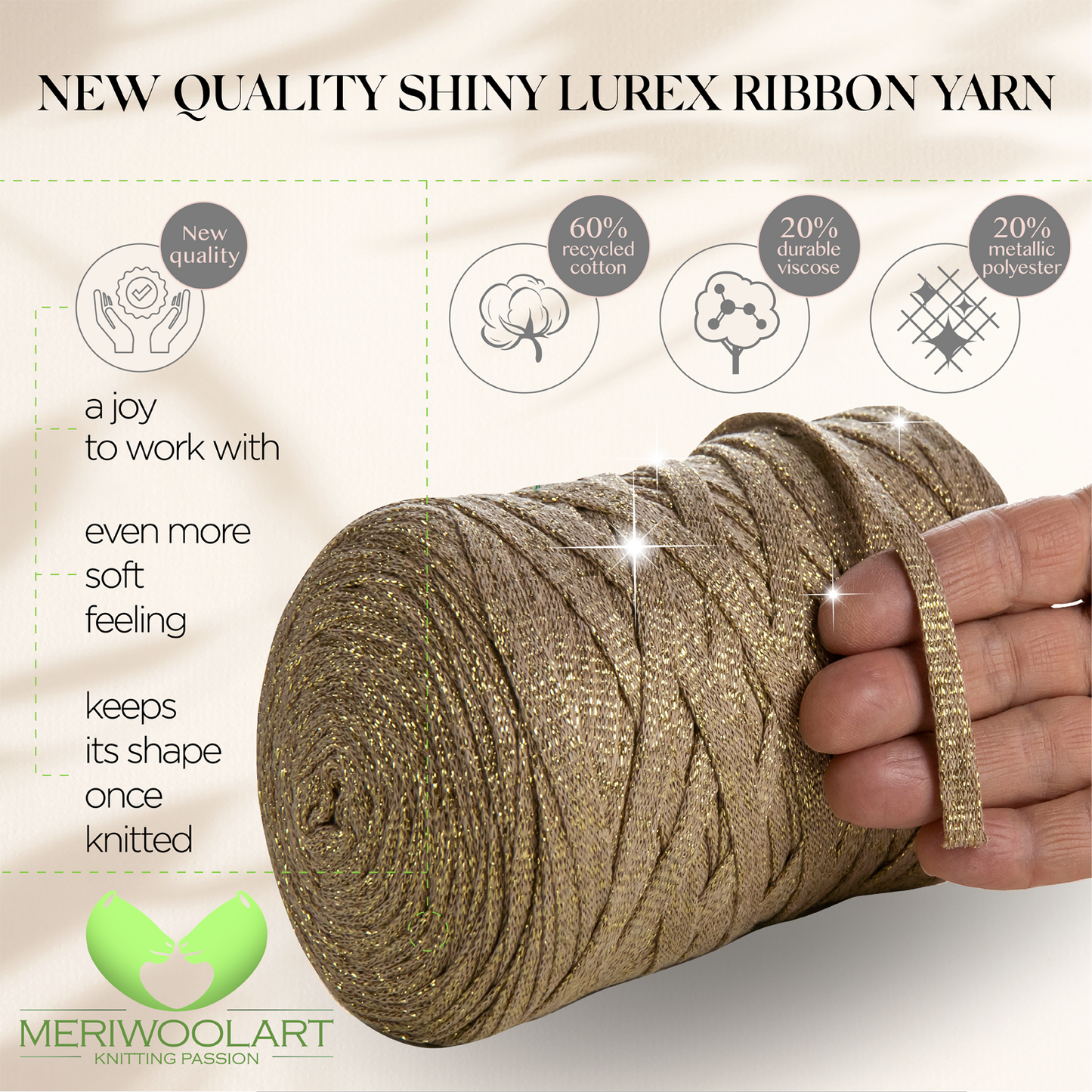 Camel Cotton Ribbon Lurex 10mm 125m