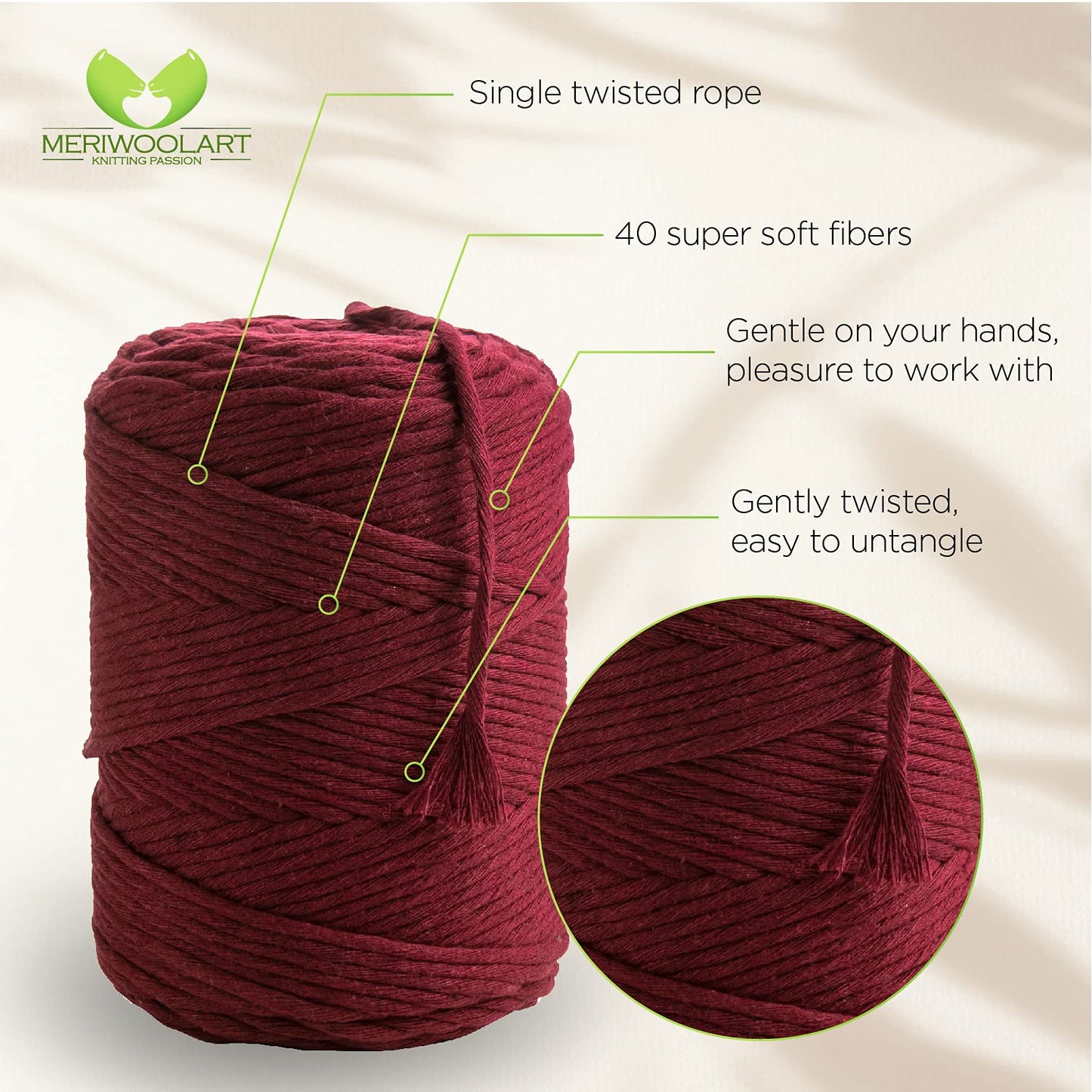 Burgundy Single Twisted Macramé 4mm 225m