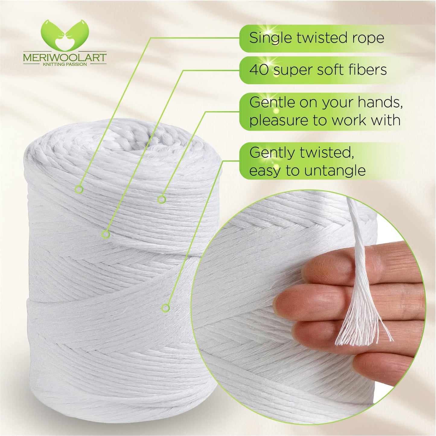 White Single Twisted Macramé 3mm 200m