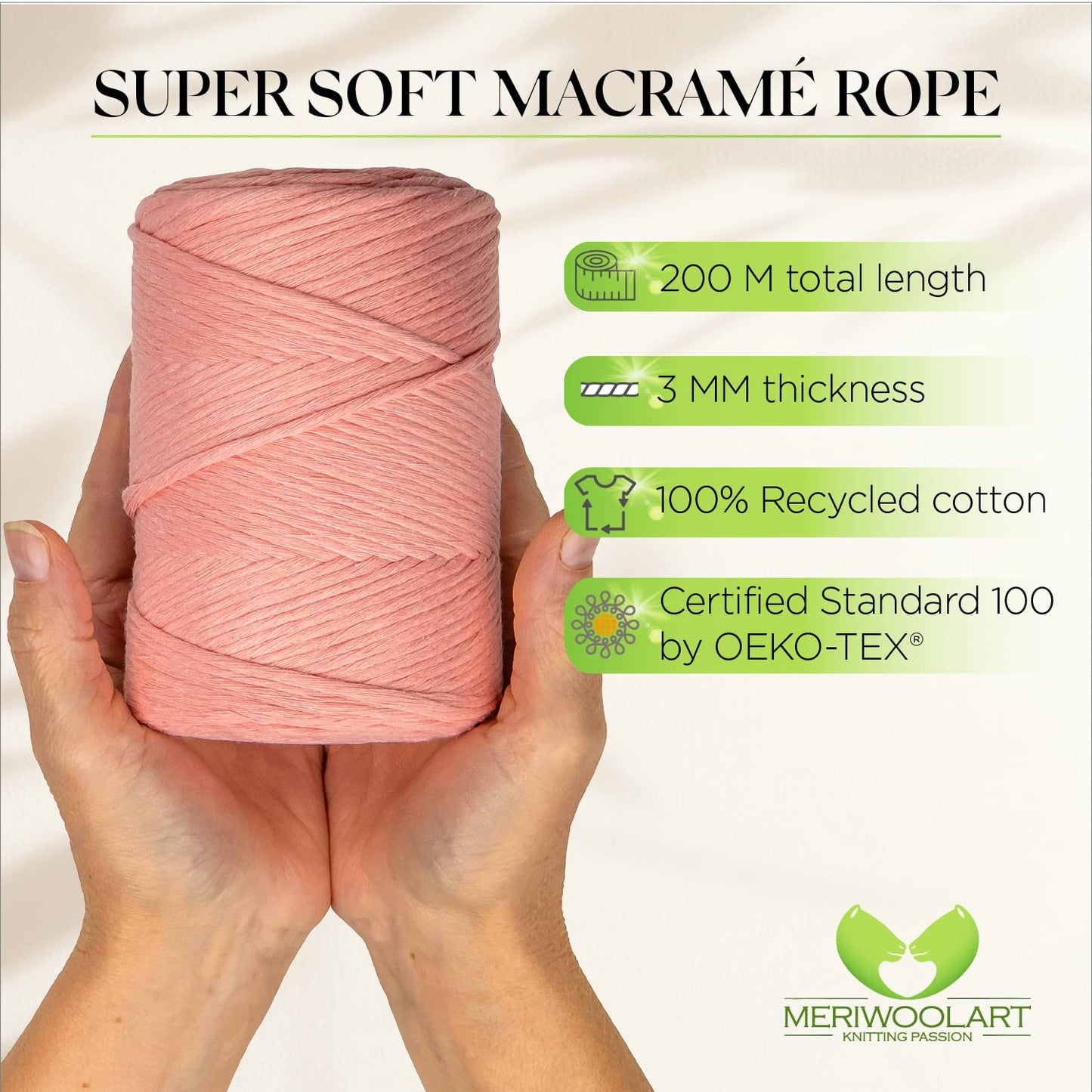 Macramé simple torsadé rose clair 3mm 200m