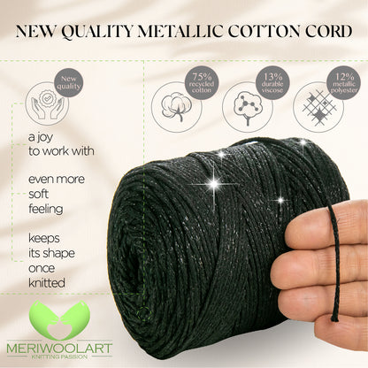 Black Macramé Cotton Lurex 2mm 225m