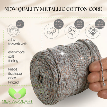 Light Grey Macramé Cotton Lurex 2mm 225m