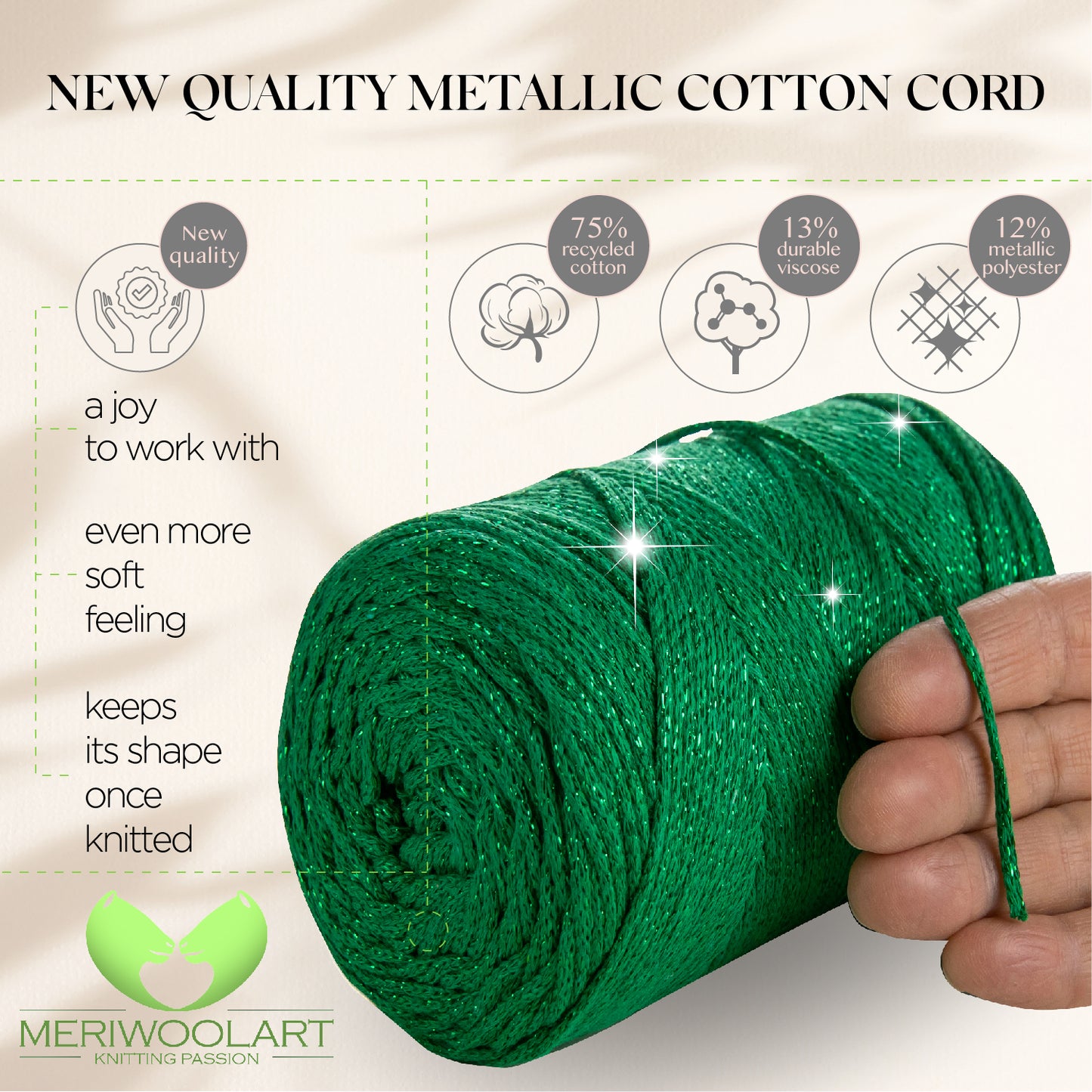 Green Macramé Cotton Lurex 2mm 225m